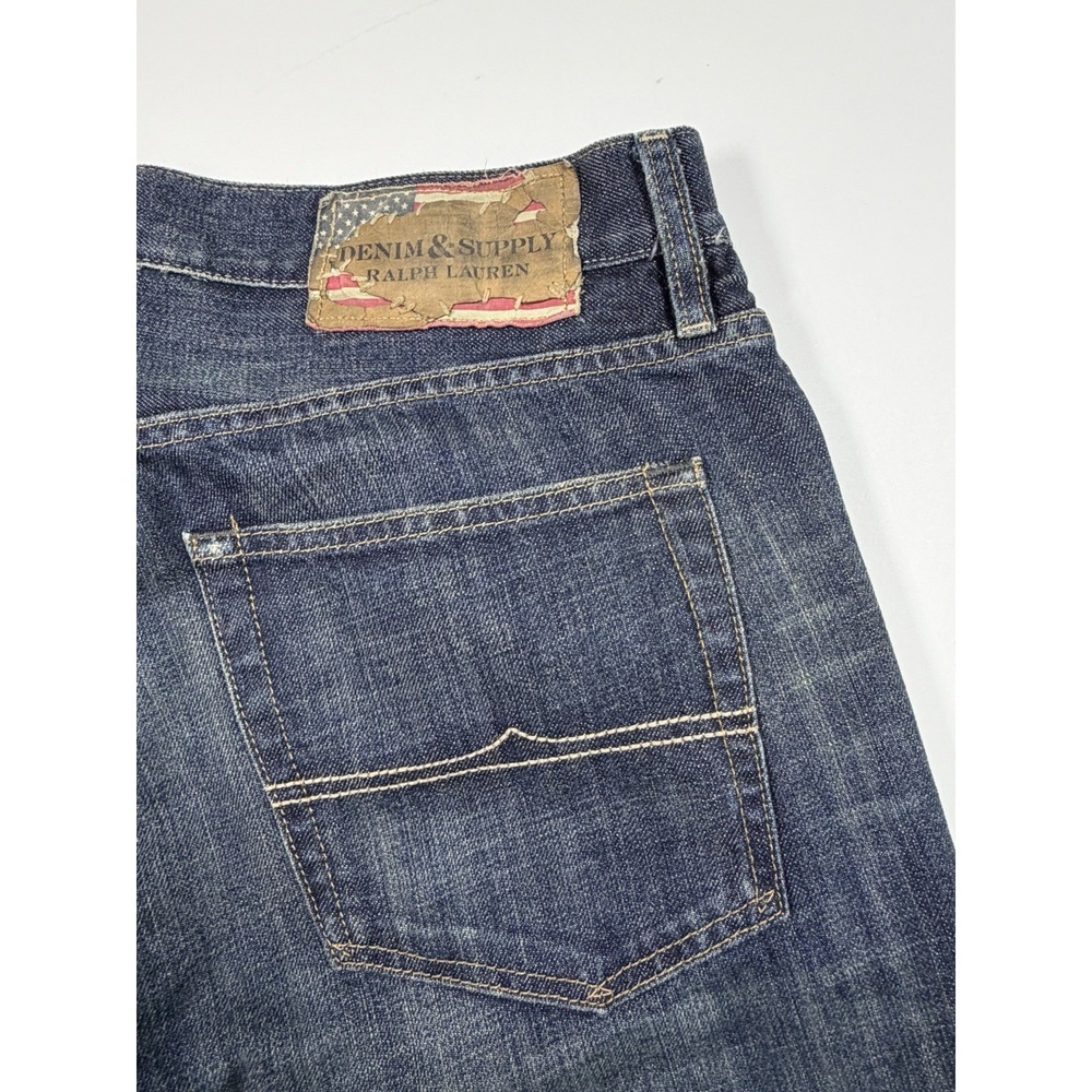 Denim & Supply Ralph Lauren Jeans Mens 33x30 Straight Distressed Dark Wash Flag